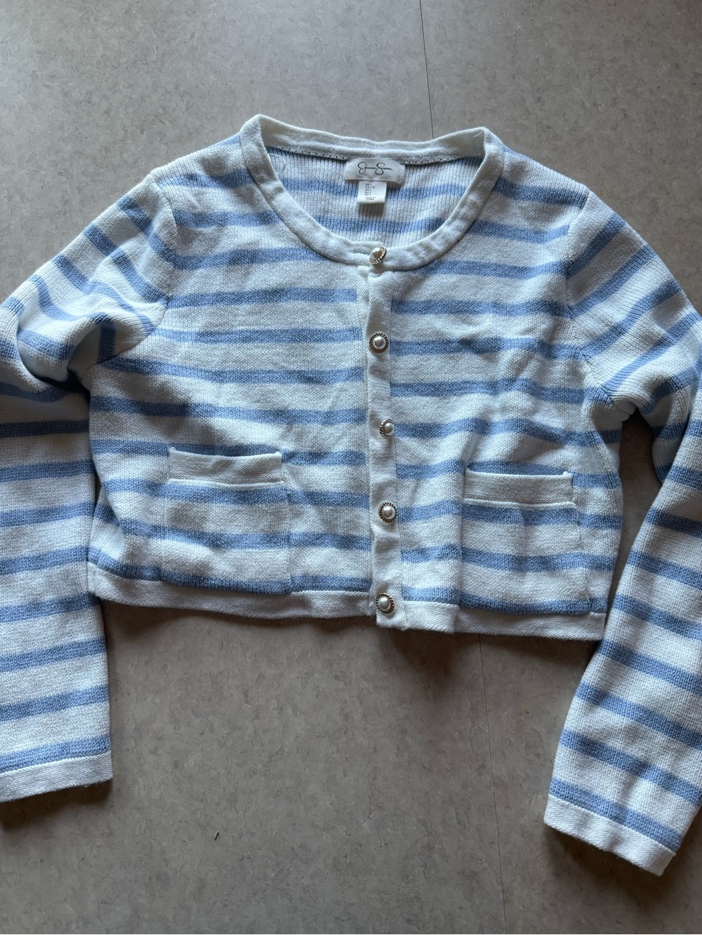 Jessica Simpson Blue & White Striped Button Front Cardigan